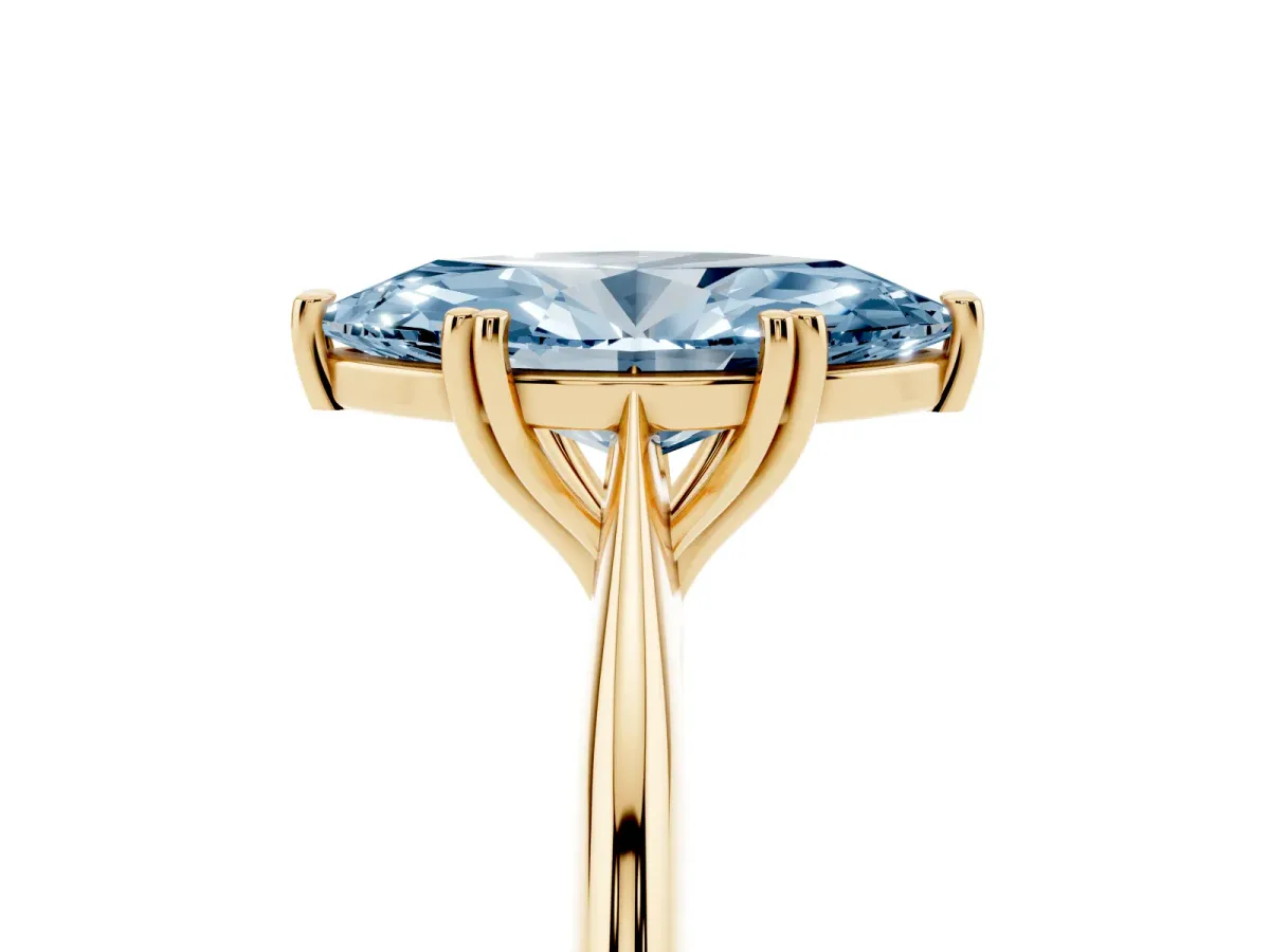 Fancy Blue Marquise Cut Solitaire Diamond Ring with Six-Prong Setting and Classic Band Yellow gold