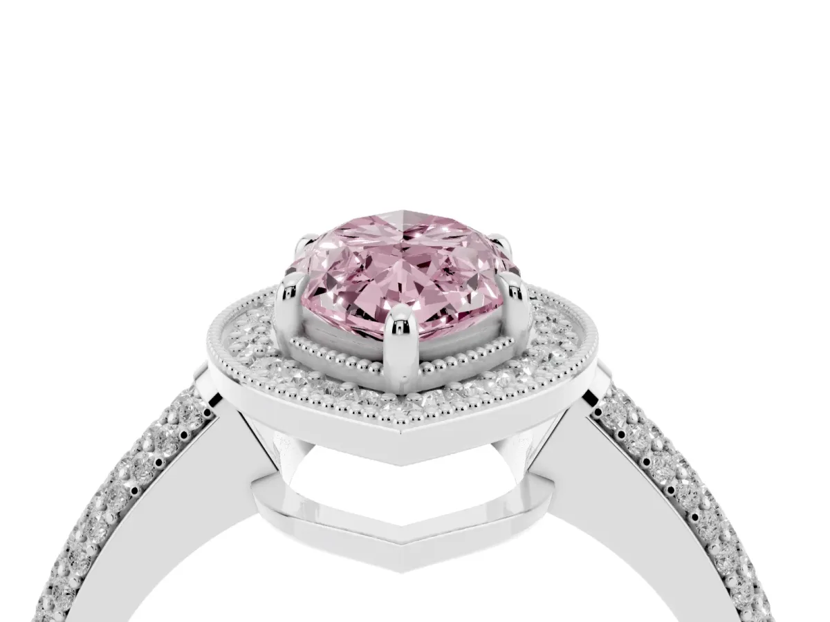 Fancy Pink Marquise Cut Cut Halo Diamond Pave Band with Four-Prong Setting Silver