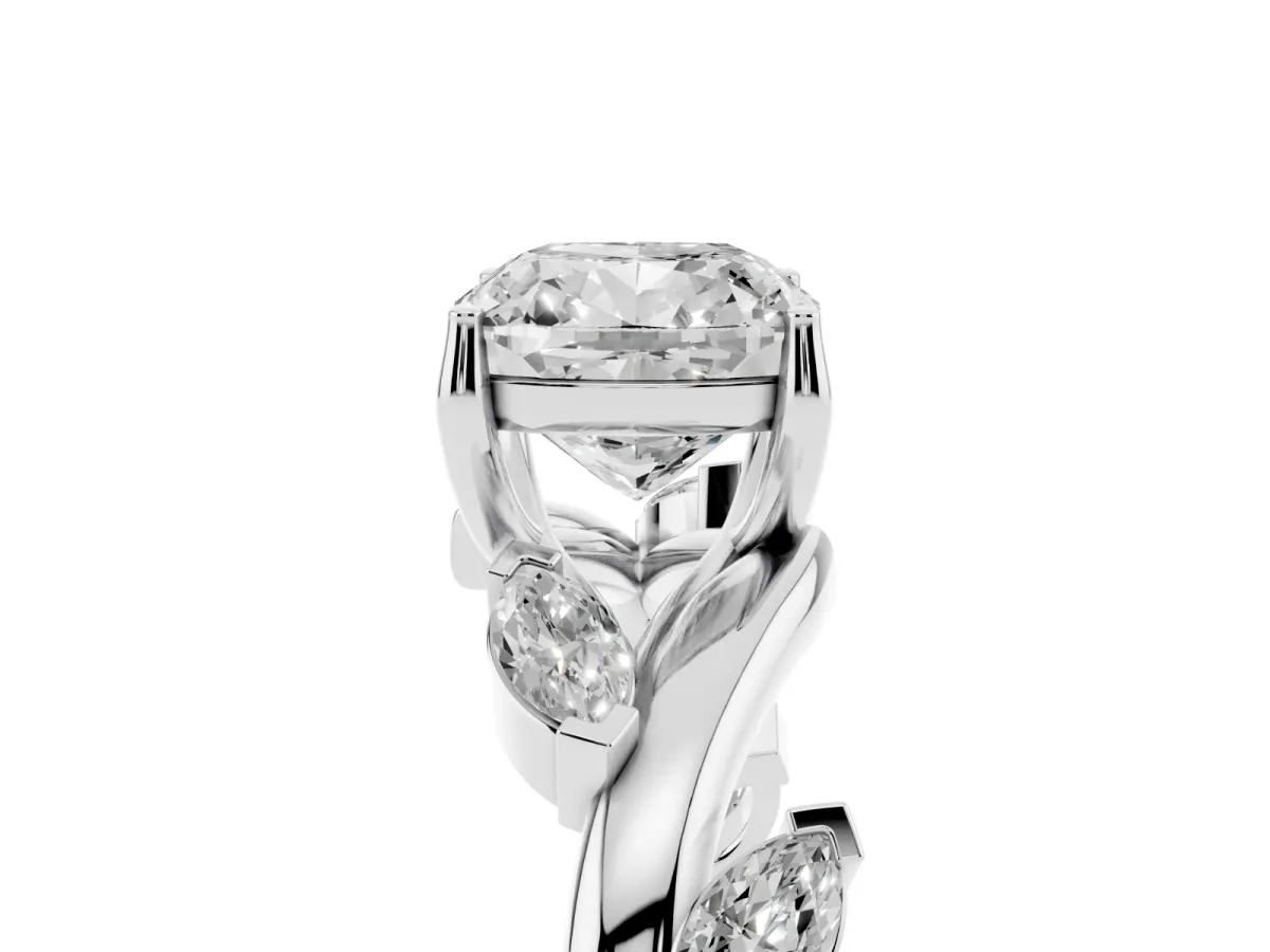 Cushion Cut Solitaire Twisted Band Marquise Accent Prong Setting Ring Silver