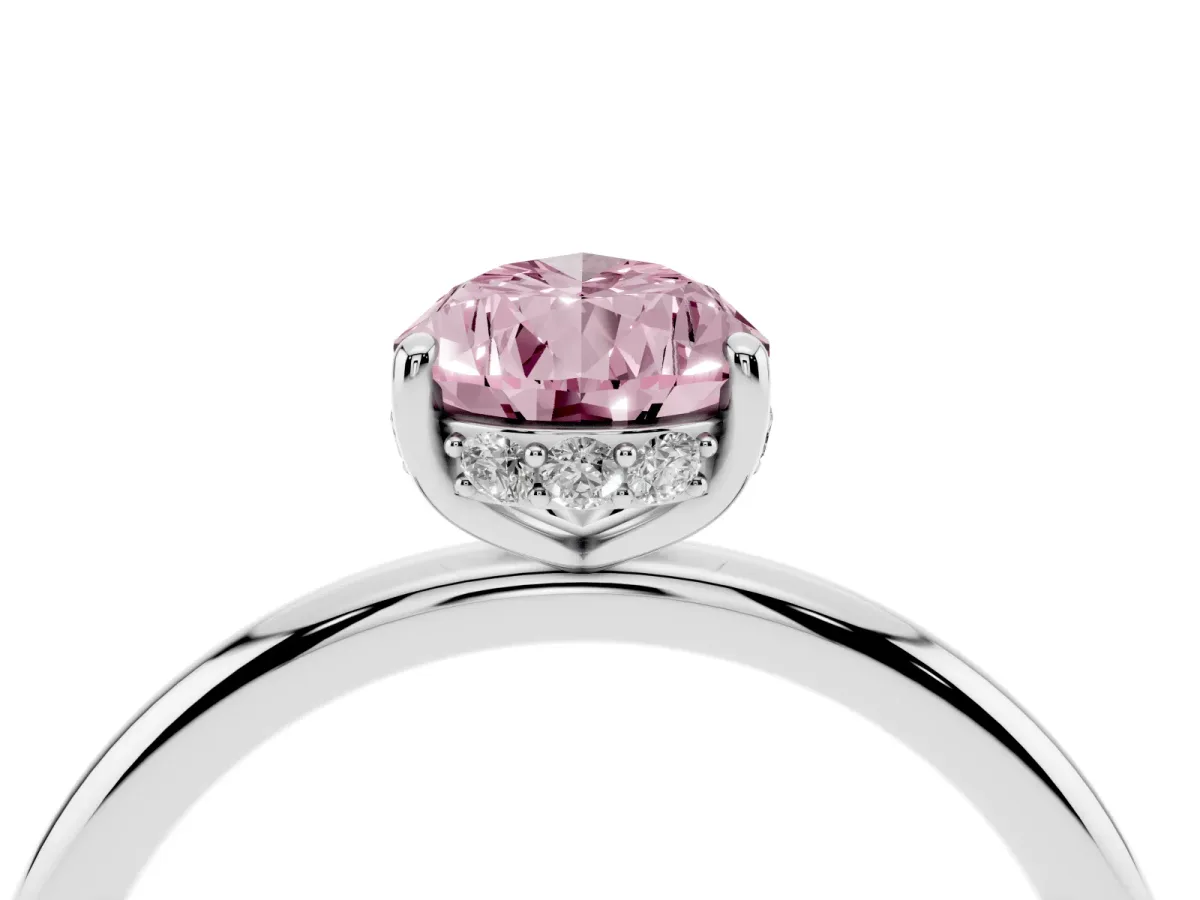 Fancy Pink Pear Cut Solitaire Diamond Ring with a Classic Band and Four-Prong Setting Silver
