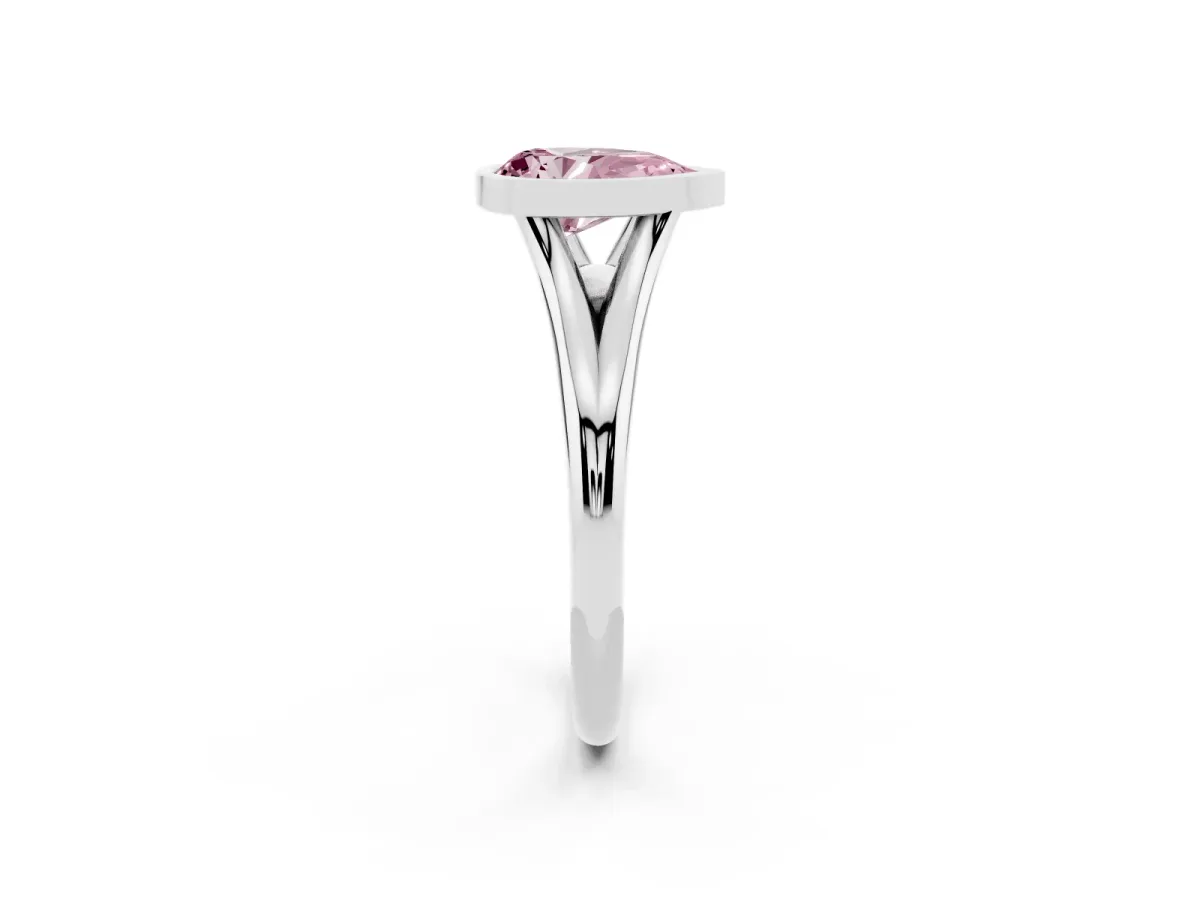 Fancy Pink Bezel Set Pear Cut Cut Solitaire Ring with Tapered Band Silver