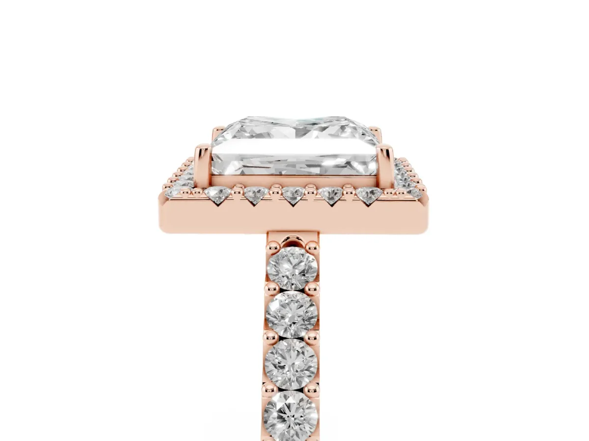 Princess Cut Halo Diamond Pavé Solitaire Ring Rose gold