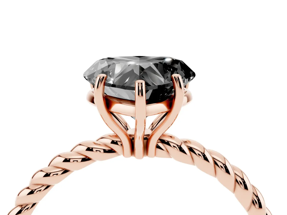 Fancy Black Heart Cut Solitaire Twisted Band 4-Prong Ring Rose gold
