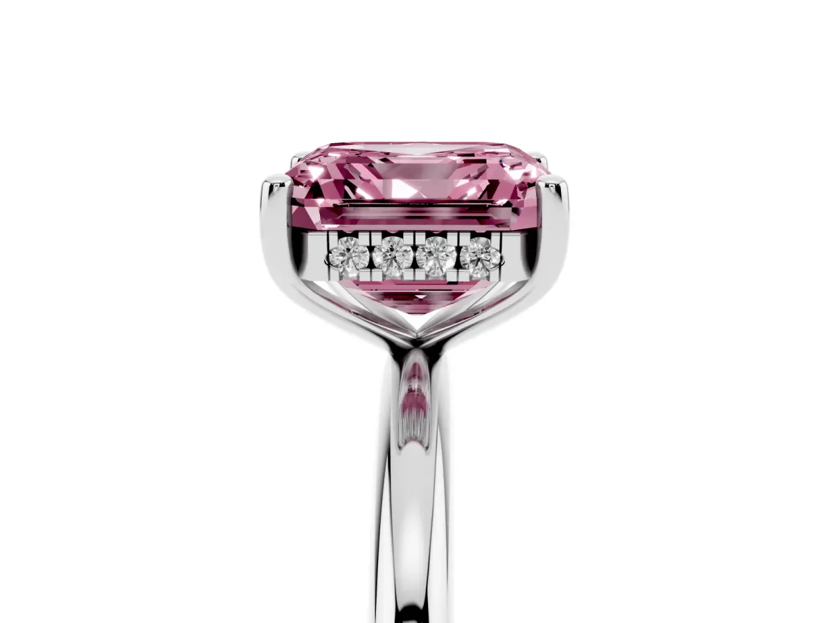 Fancy Pink Asscher Cut Cut Solitaire Engagement Ring with Four-Prong Setting and Classic Band White gold