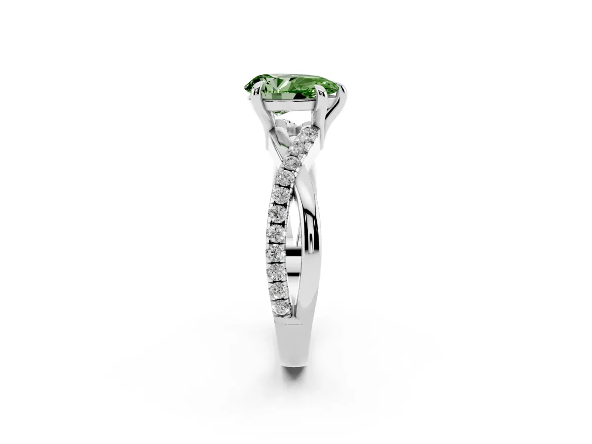 Fancy Green Pear Cut Cut Diamond Twist Band Solitaire with Prong Setting Silver