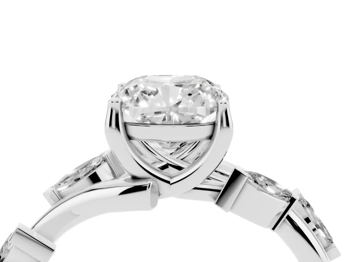 Cushion Cut Solitaire Twisted Band Marquise Accent Prong Setting Ring Silver