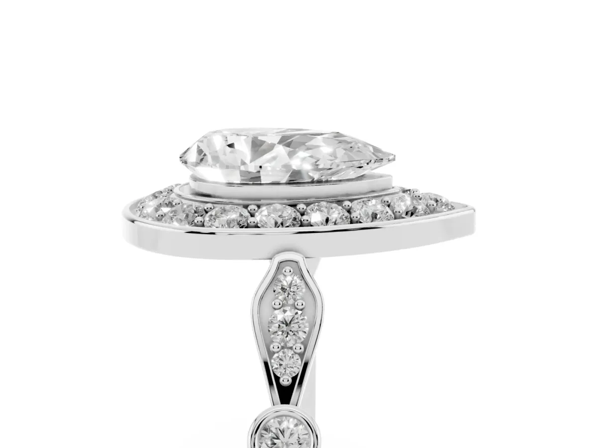 Pear Cut Halo Diamond Engagement Ring with Twisted Band and Four-Prong Setting Silver