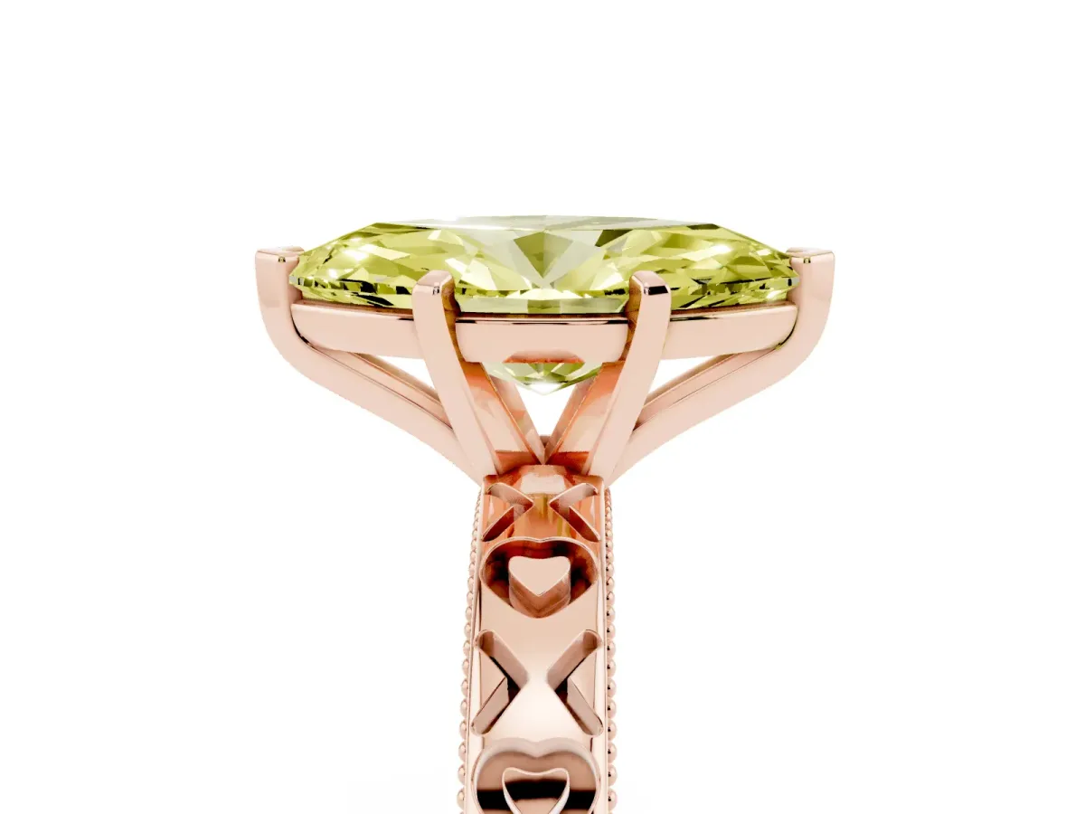 Fancy Yellow Marquise Cut Solitaire Diamond Engagement Ring with XO Engraved Band and Four-Prong Setting Rose gold