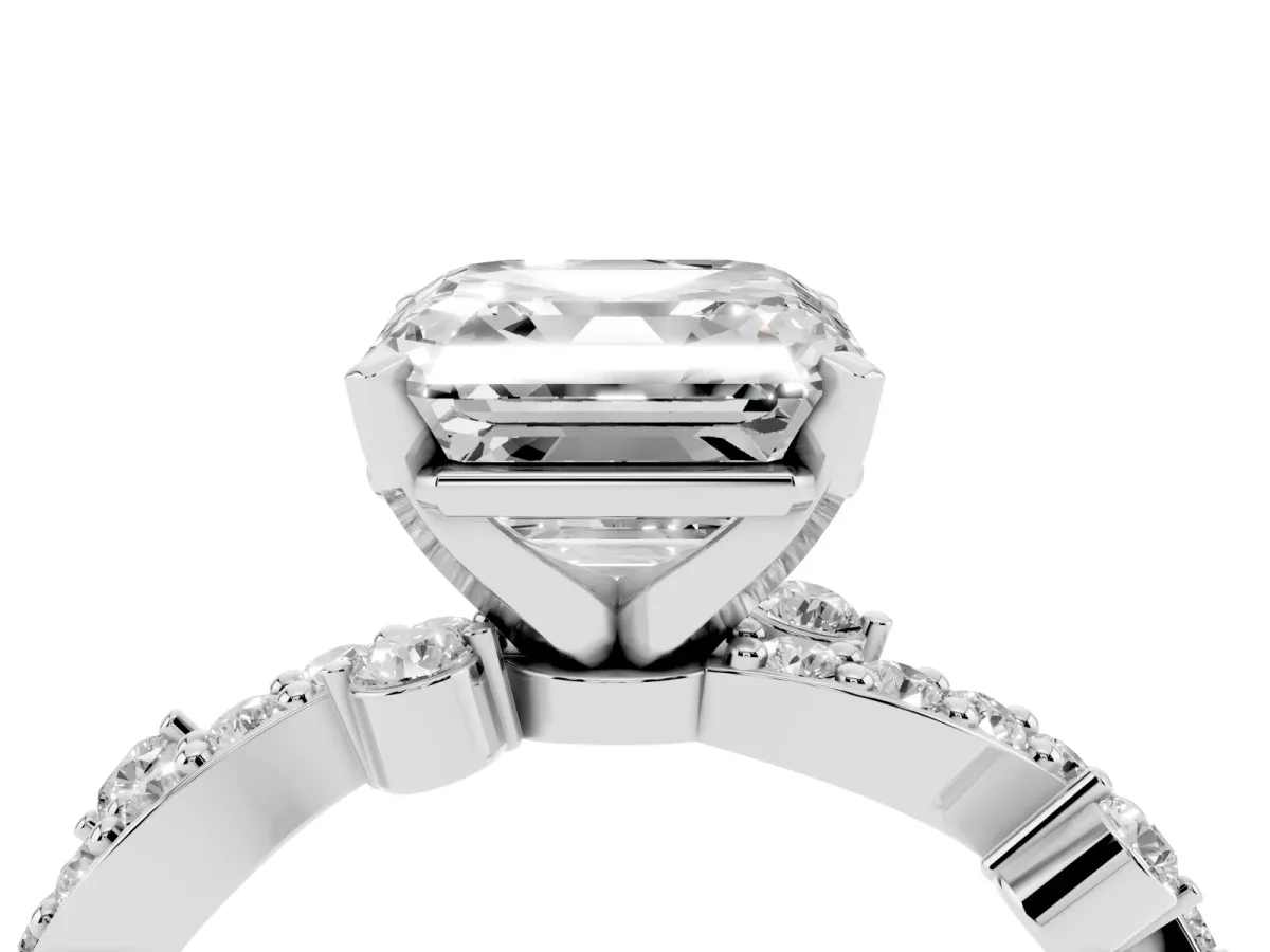 Asscher Cut Cut Solitaire Diamond Twisted Band with Pave Setting Silver