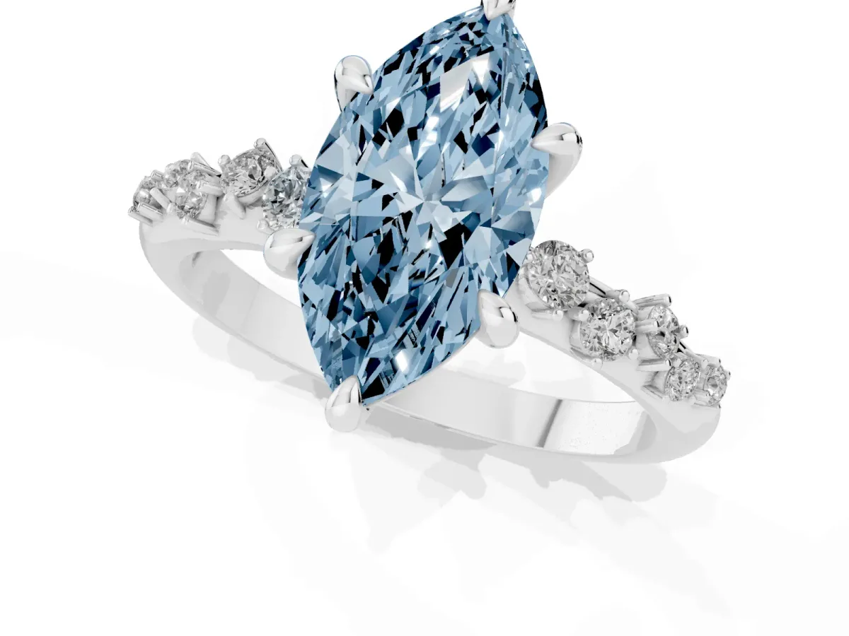 Fancy Blue Marquise Cut Cut Diamond Vine Band with Four-Prong Setting Silver
