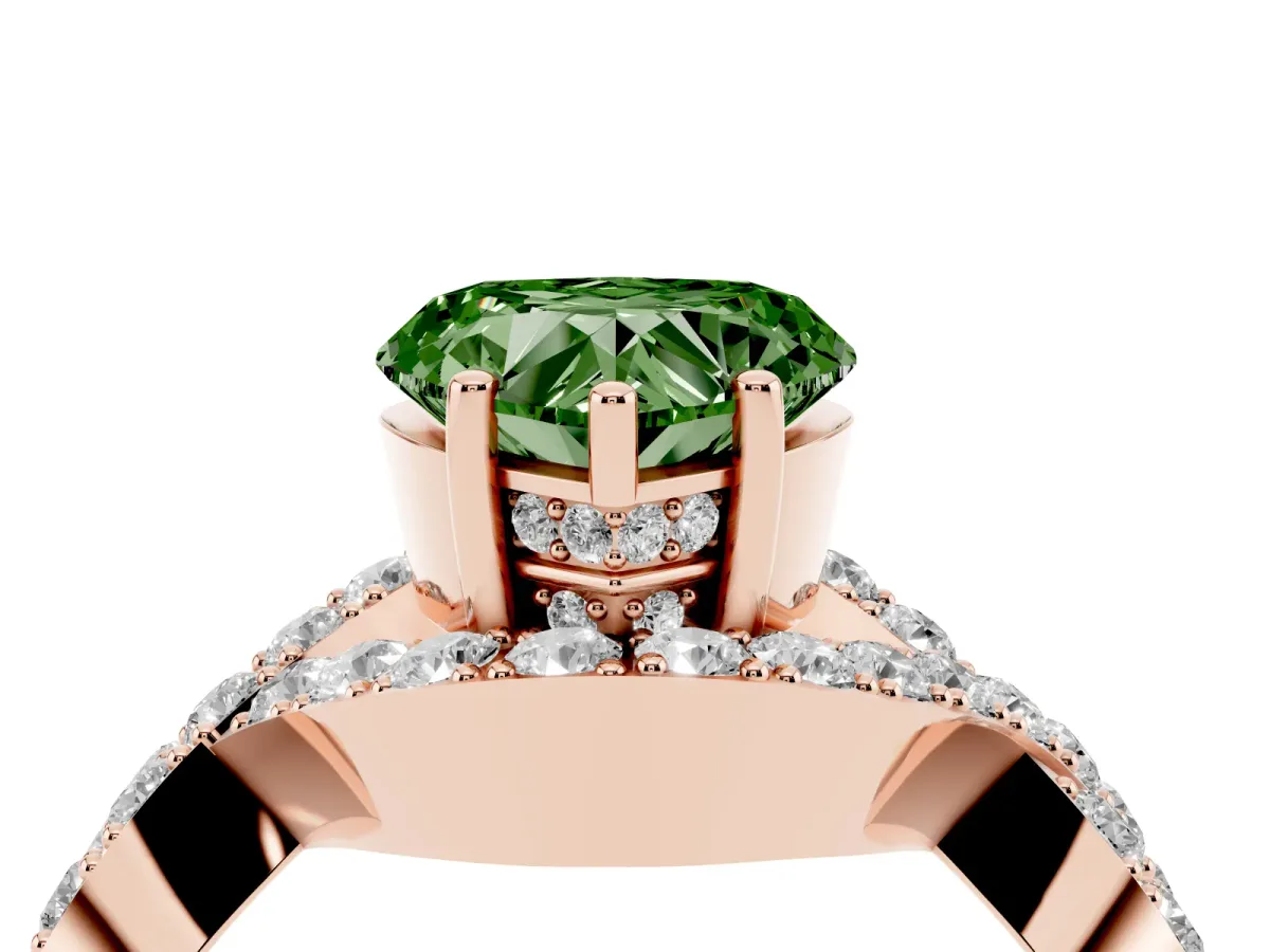 Fancy Green Heart Cut Solitaire Twist Band Pavé Diamond Engagement Ring Rose gold