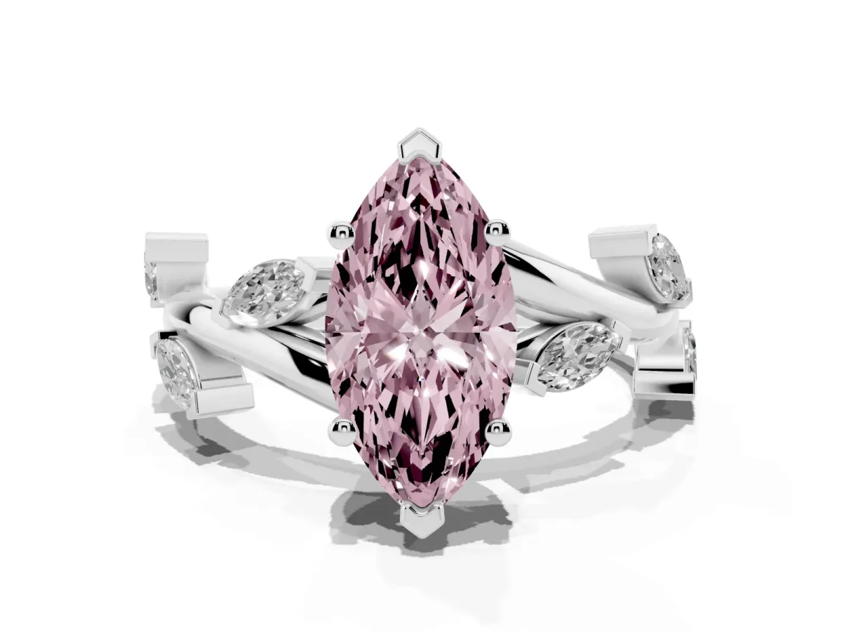 Fancy Pink Marquise Cut Solitaire Twisted Band Marquise Accent Prong Setting Ring Silver
