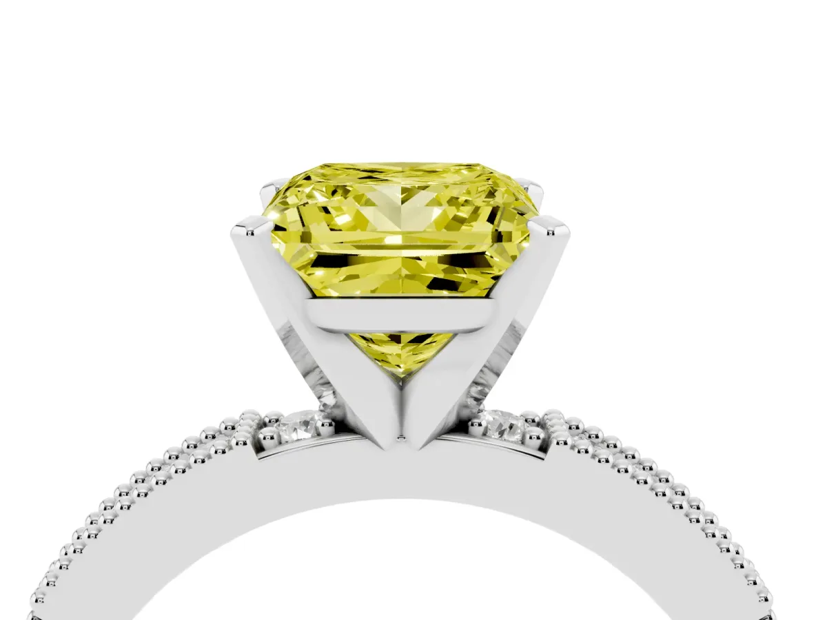 Fancy Yellow Princess Cut Solitaire with Pavé Band and Four-Prong Setting Silver