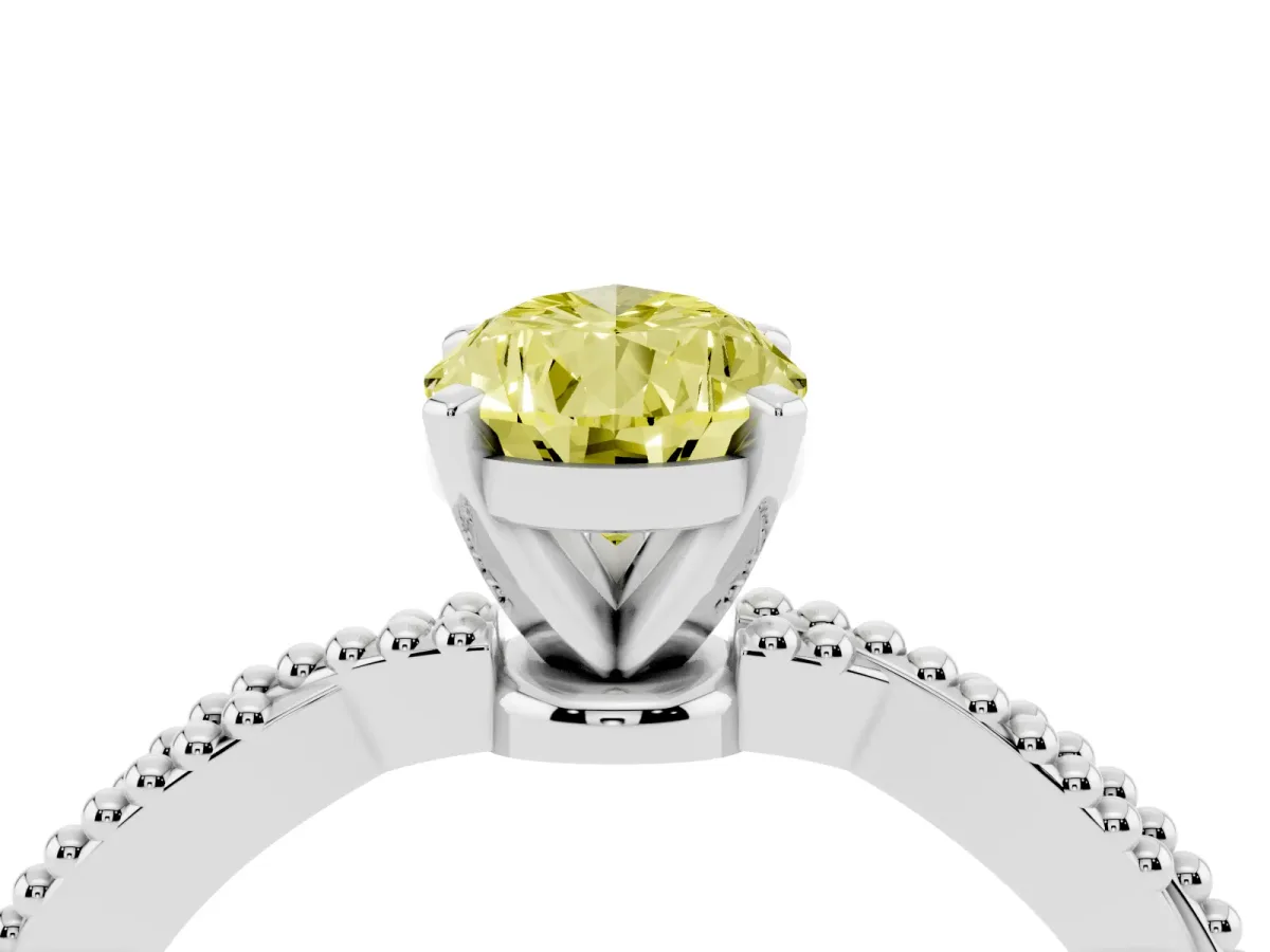 Fancy Yellow Pear Cut Solitaire Twisted Band with Bead Prong Setting Silver