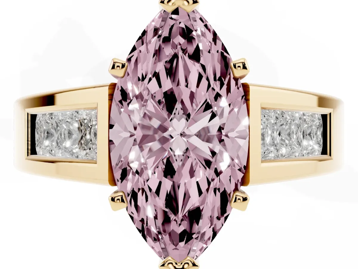 Fancy Pink Marquise Cut Cut Channel Set Solitaire Ring with Four-Prong Setting Yellow gold