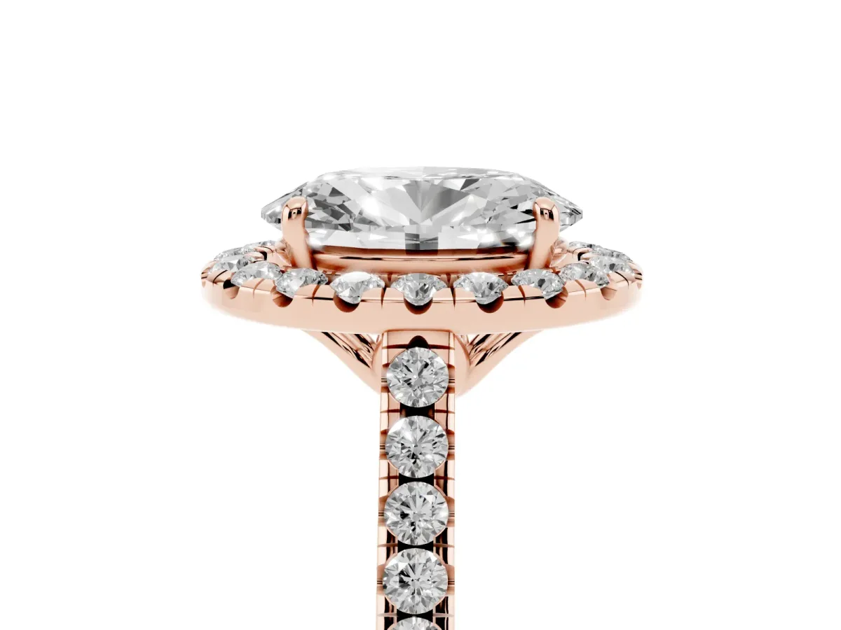 Oval Cut Halo Pavé Diamond Engagement Ring with Four-Prong Setting Rose gold