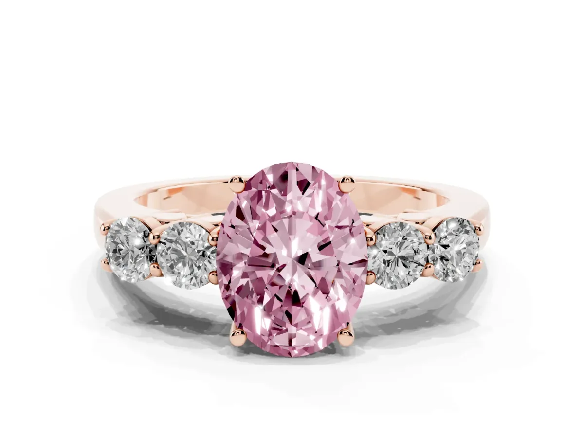 Fancy Pink Oval Cut Cut Diamond Five-Stone Prong Set White Gold Ring Rose gold