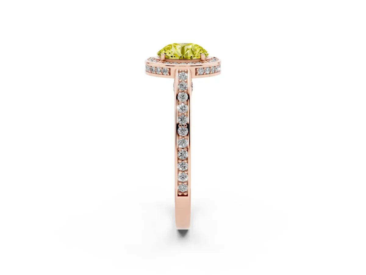 Fancy Yellow Round Cut Cut Halo Pave Split Shank Prong Setting Ring Rose gold