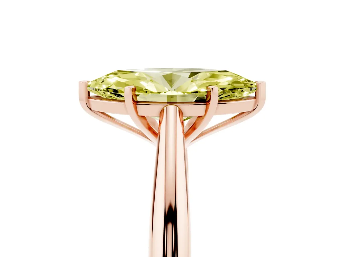 Fancy Yellow Marquise Cut Diamond Solitaire Engagement Ring with Cathedral Setting and Four-Prong Mount Rose gold