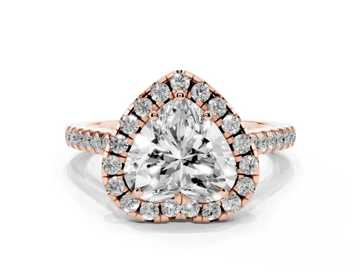 Heart Cut Halo Pavé Diamond Engagement Ring with Four-Prong Setting Rose gold