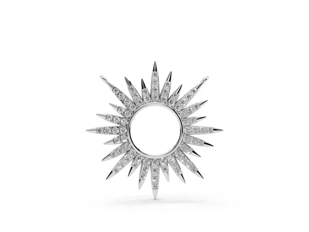 Round Cut Diamond Sunburst Pendant with Pavé Setting Silver
