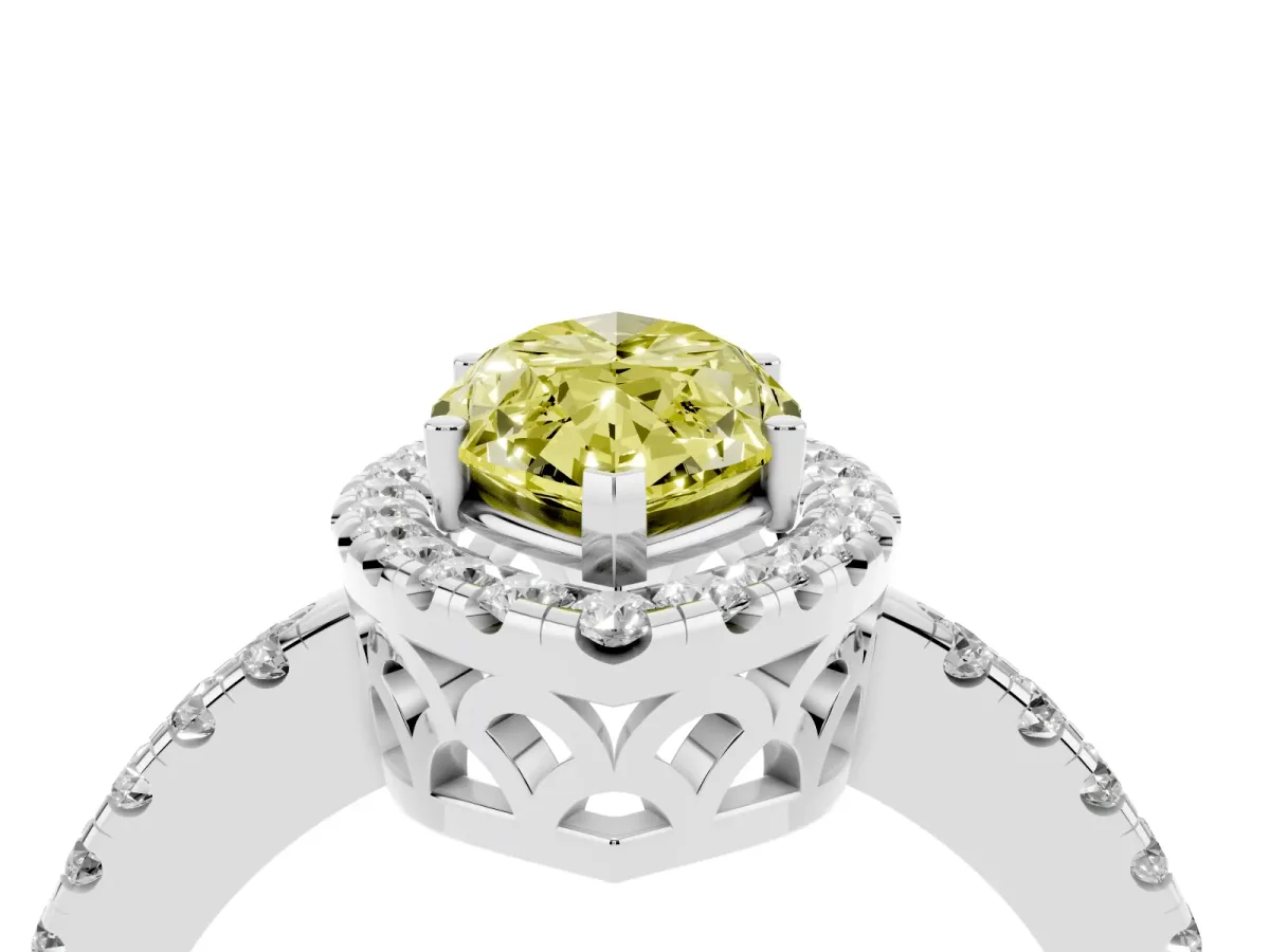 Fancy Yellow Marquise Cut Halo Diamond Engagement Ring with Pavé Band and Four-Prong Setting Silver