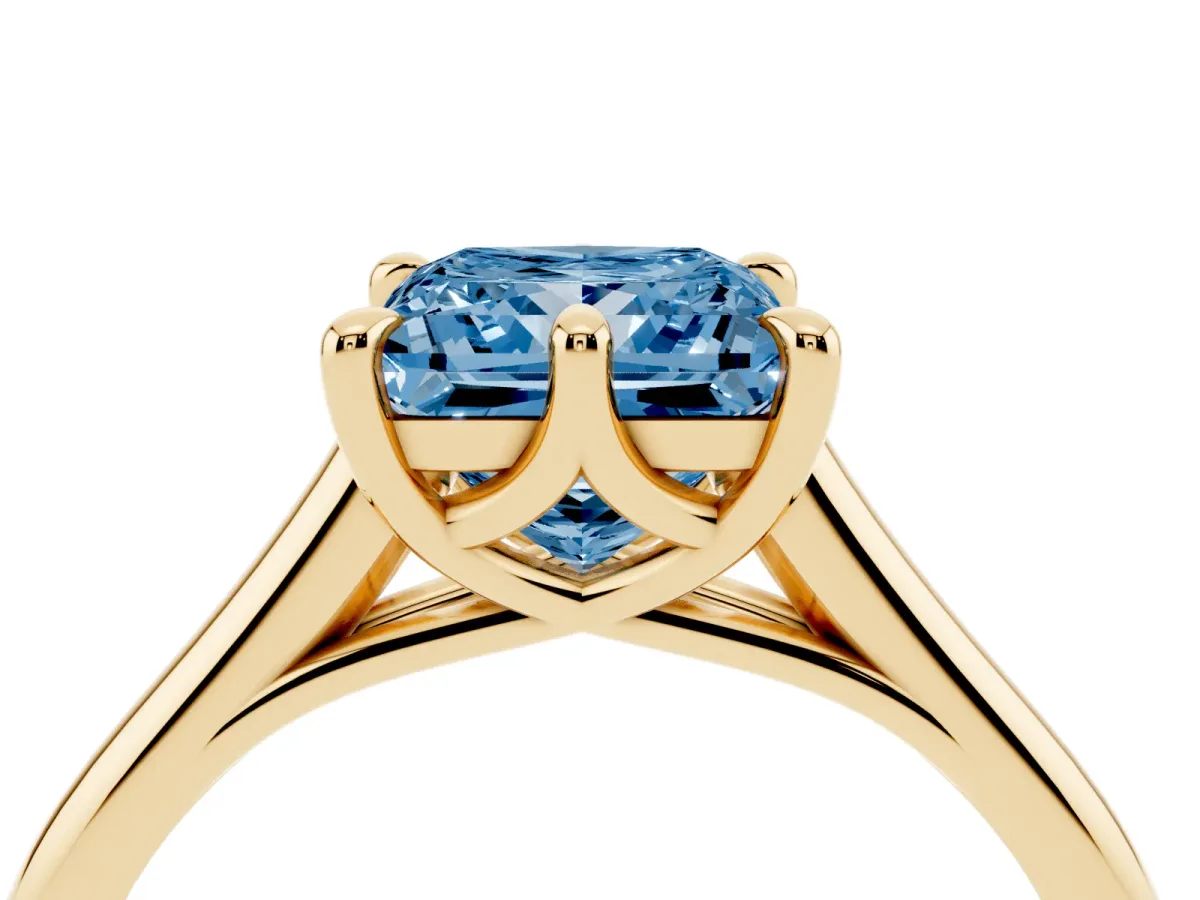 Fancy Blue Princess Cut Solitaire Engagement Ring with Six-Prong Setting and Classic Band Yellow gold