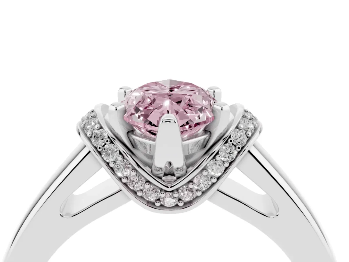 Fancy Pink Marquise Cut Solitaire Diamond Ring with Pave Band and Six-Prong Setting Platinum