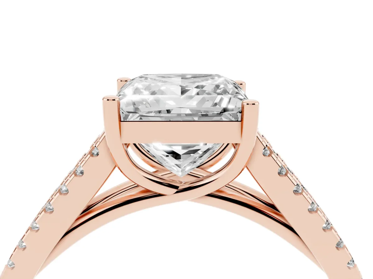 Princess Cut Diamond Solitaire Engagement Ring with Split Shank Pavé Band Rose gold