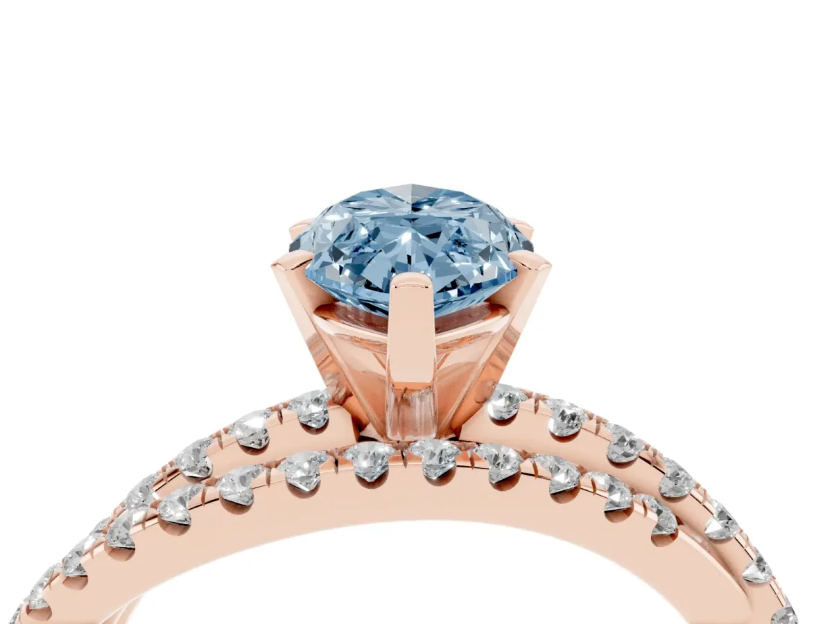 Fancy Blue Marquise Cut Solitaire Twist Band with Pavé Setting and Four-Prong Setting Rose gold
