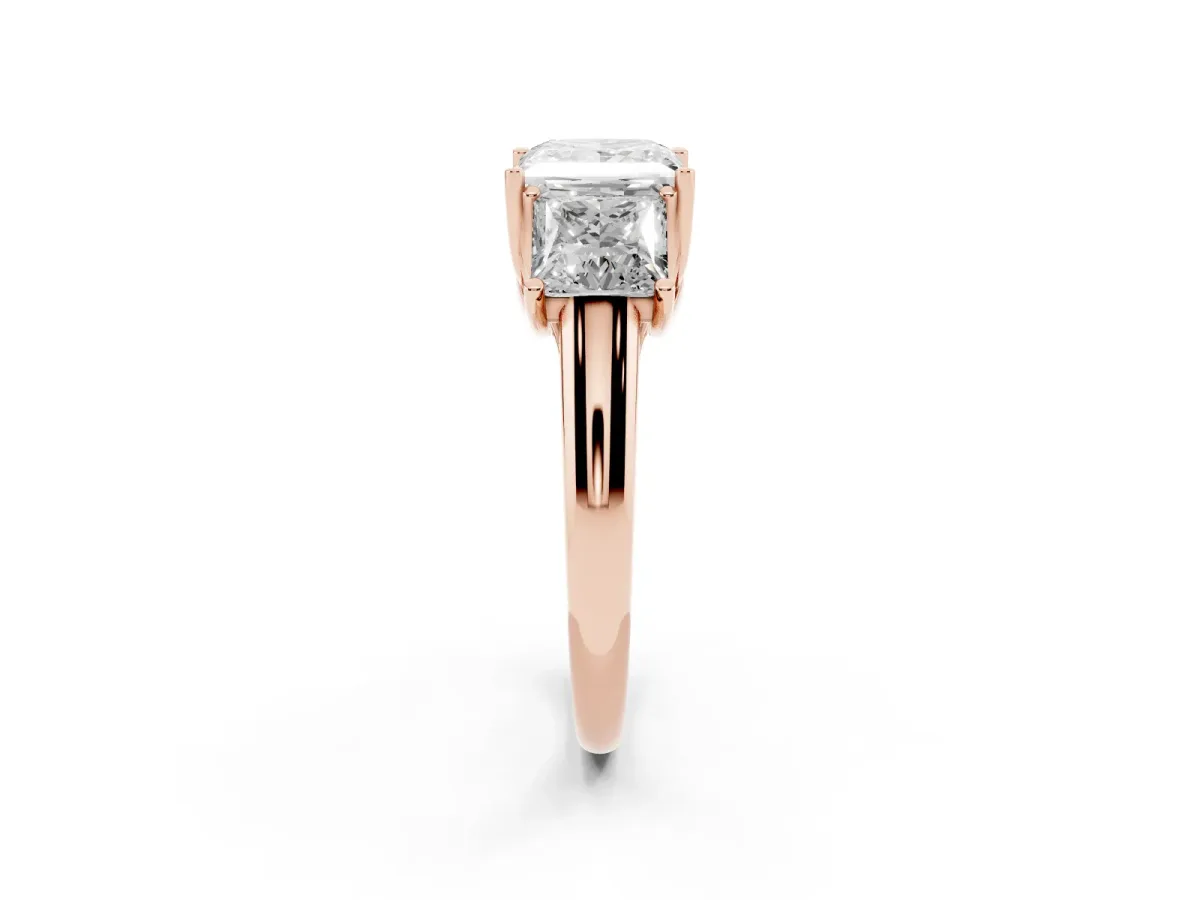 Three-Stone Princess Cut Diamond Engagement Ring with Prong Setting Rose gold