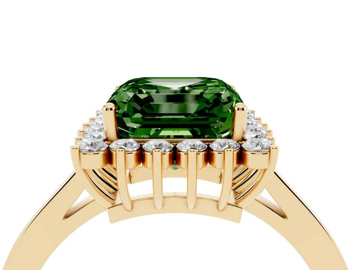 Fancy Green Asscher Cut Cut Diamond Halo Ring with Round Brilliant Halo and Solitaire Band Yellow gold