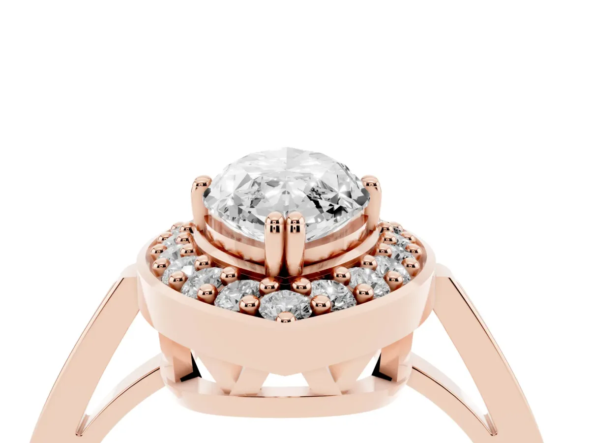 Marquise Cut Diamond Halo Ring with Split Shank and Four-Prong Setting Rose gold