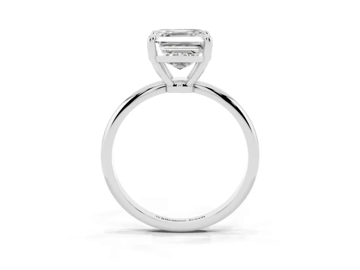 Asscher Cut Solitaire Diamond Ring with 4-Prong Setting on a Classic Band Platinum