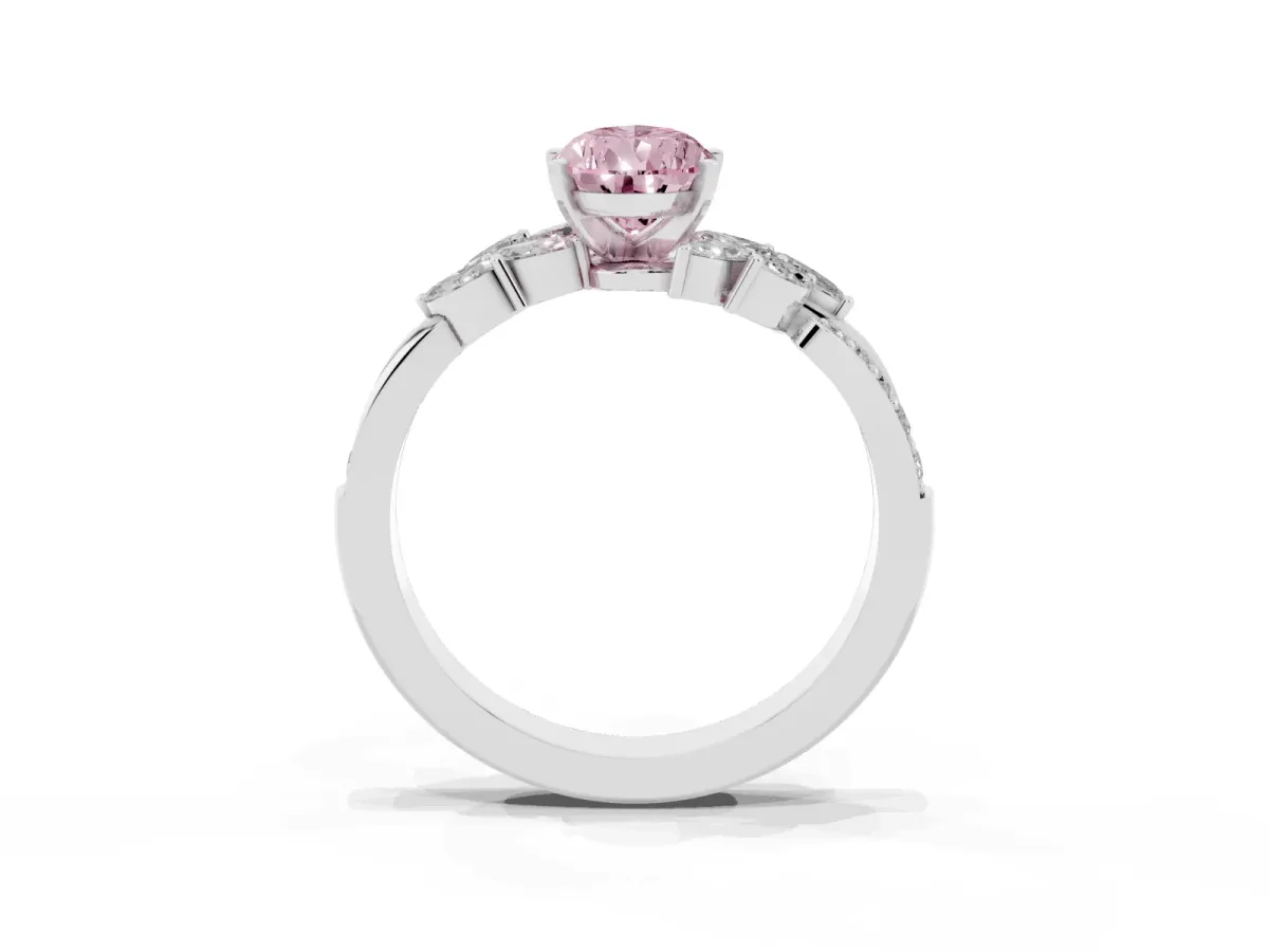 Fancy Pink Pear Cut Solitaire Marquise Twist Band with Six-Prong Setting Silver