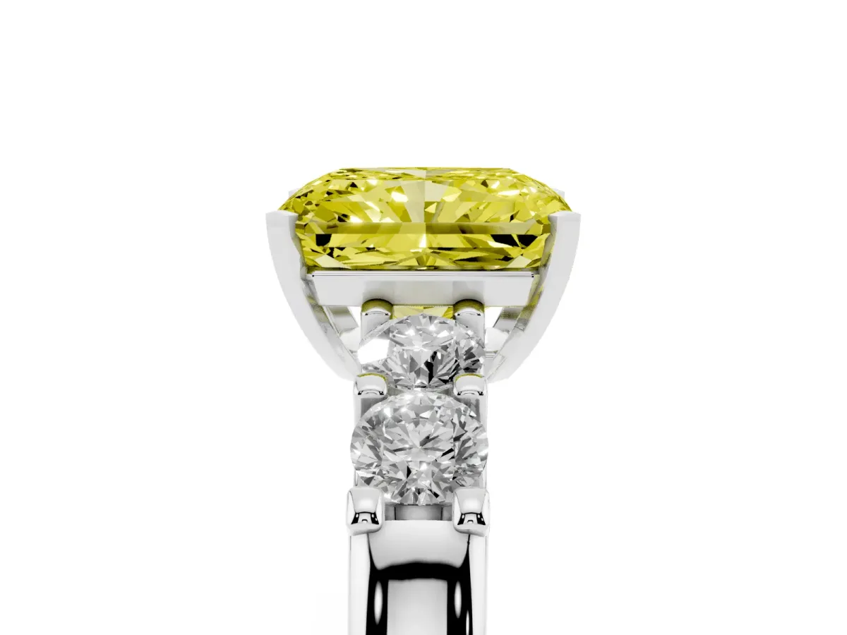 Fancy Yellow Radiant Cut Brilliant Cut Diamond Five-Stone Prong Set Engagement Ring with Channel Band White gold