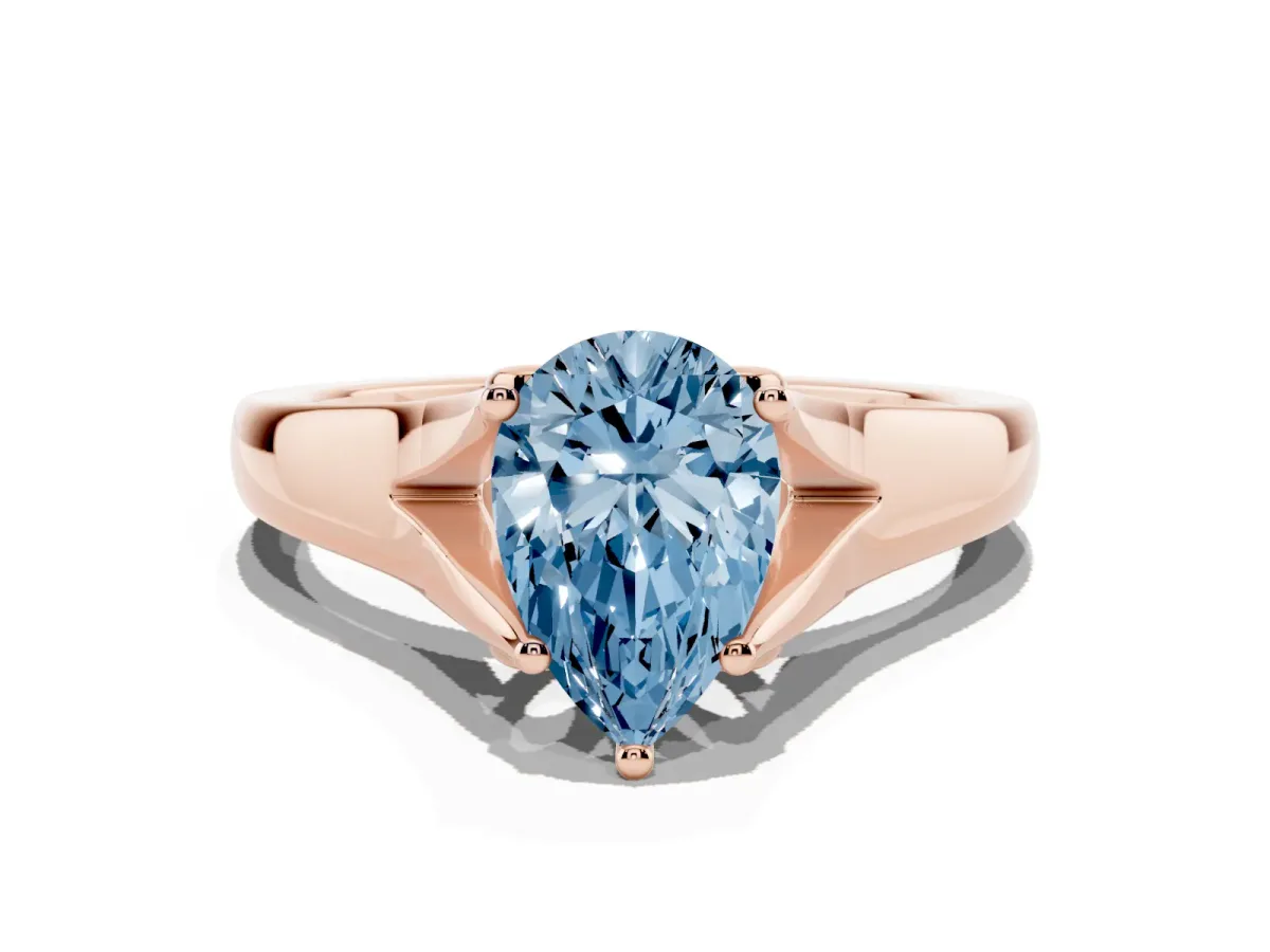 Fancy Blue Pear Cut Solitaire Diamond Ring with Cathedral Band and Four-Prong Setting Rose gold