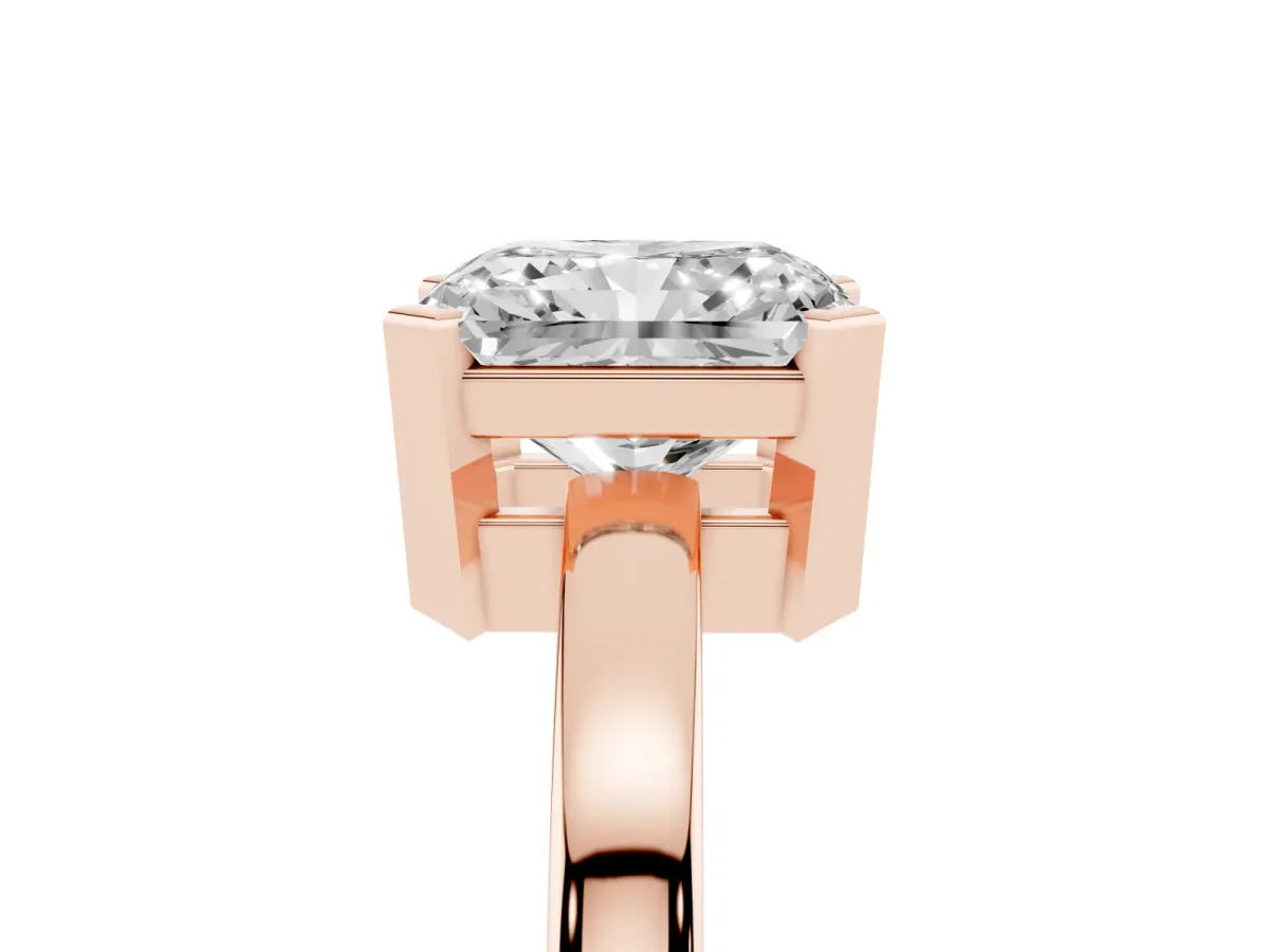 Radiant Cut Cut Solitaire Ring with Four-Prong Setting and Classic Band Rose gold