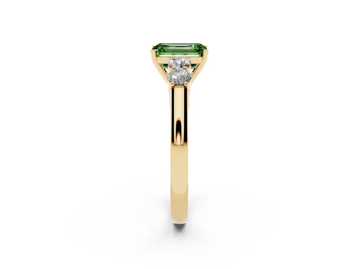 Fancy Green Emerald Cut Cut Diamond Five-Stone Prong Set White Gold Ring Yellow gold