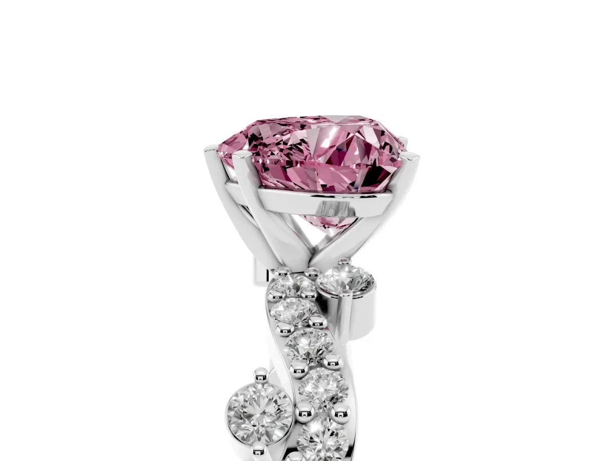 Fancy Pink Heart Cut Cut Solitaire Diamond Twisted Band with Pave Setting Platinum