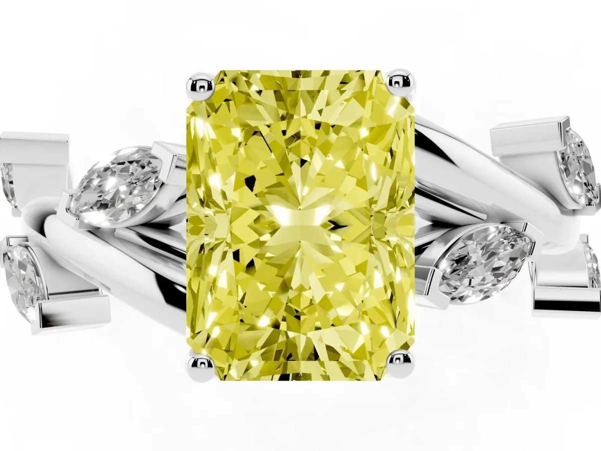 Fancy Yellow Radiant Cut Solitaire Twisted Band Marquise Accent Prong Setting Ring Silver