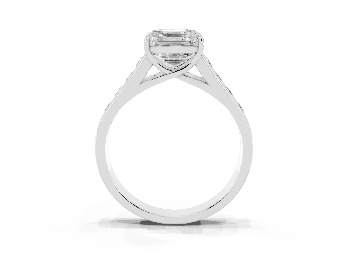 Asscher Cut Brilliant Channel-Set Solitaire Ring with Four-Prong Setting Silver