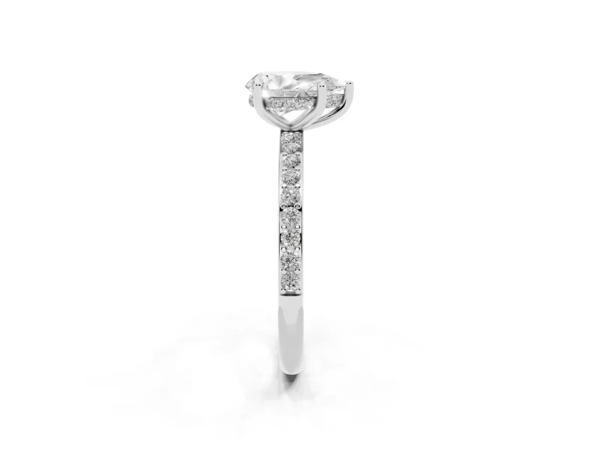 Pear Cut Cut Diamond Pavé Band Ring with Four-Prong Setting Silver