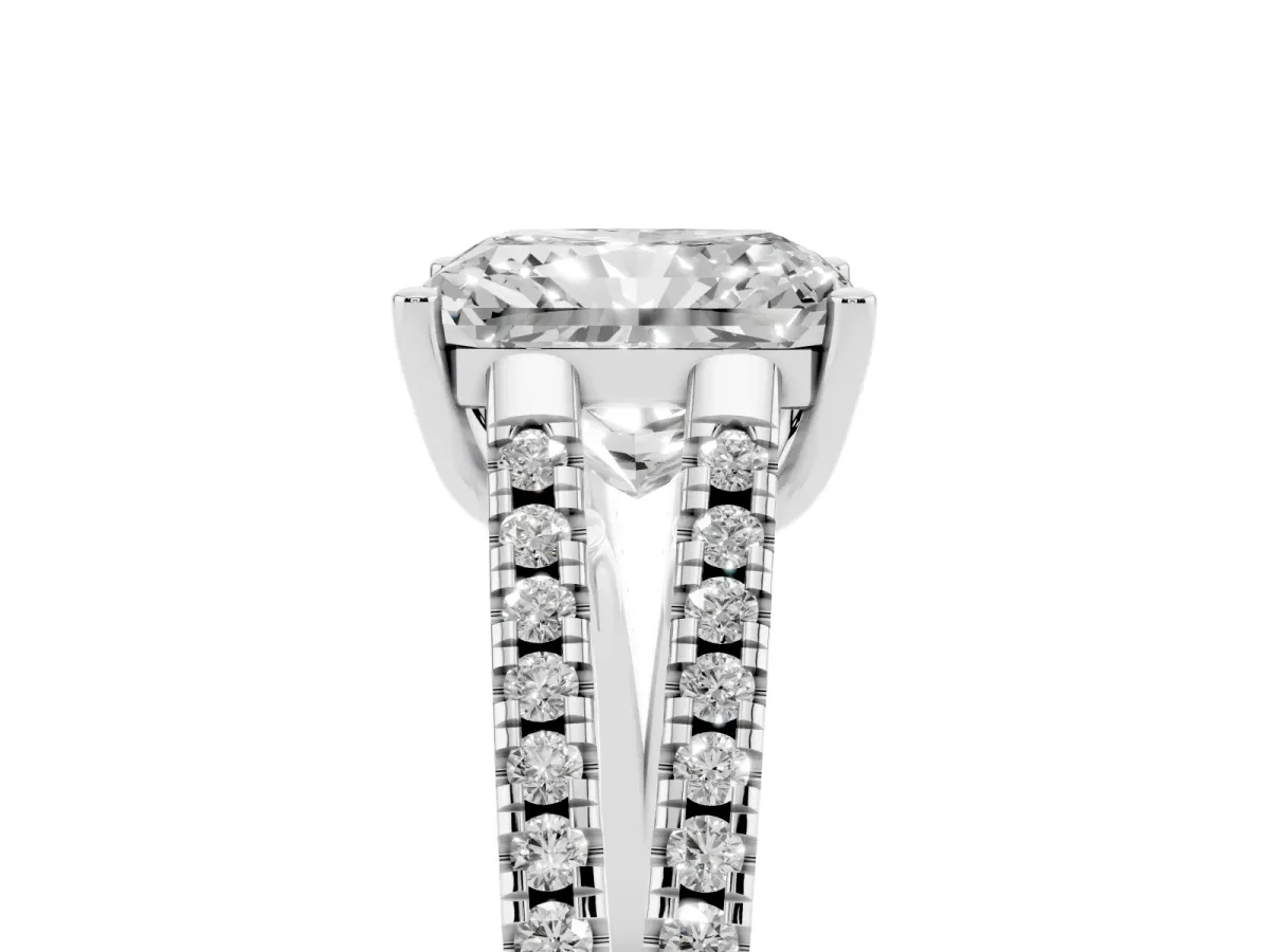 Radiant Cut Diamond Solitaire Engagement Ring with Split Shank Pavé Band Silver