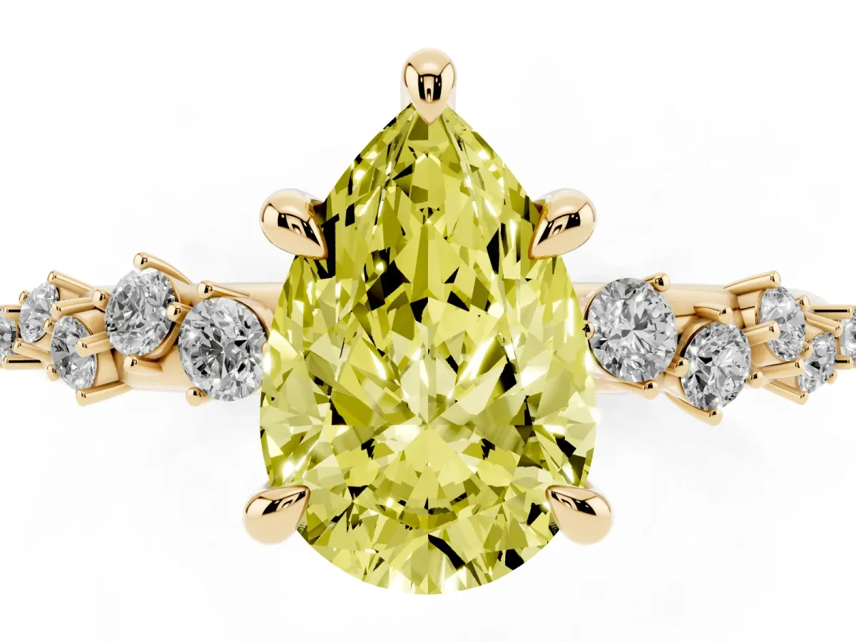 Fancy Yellow Pear Cut Cut Diamond Vine Band with Four-Prong Setting Yellow gold