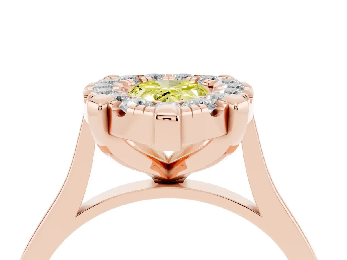 Fancy Yellow Pear Cut Diamond Cluster Halo Solitaire with Four-Prong Setting Rose gold