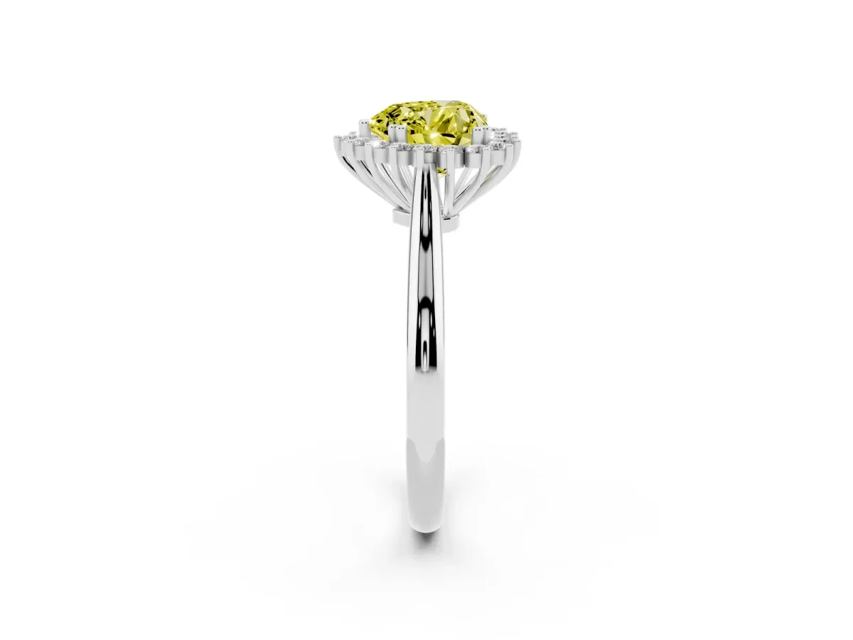 Fancy Yellow Heart Cut Cut Diamond Halo Ring with Solitaire Band and Prong Setting White gold