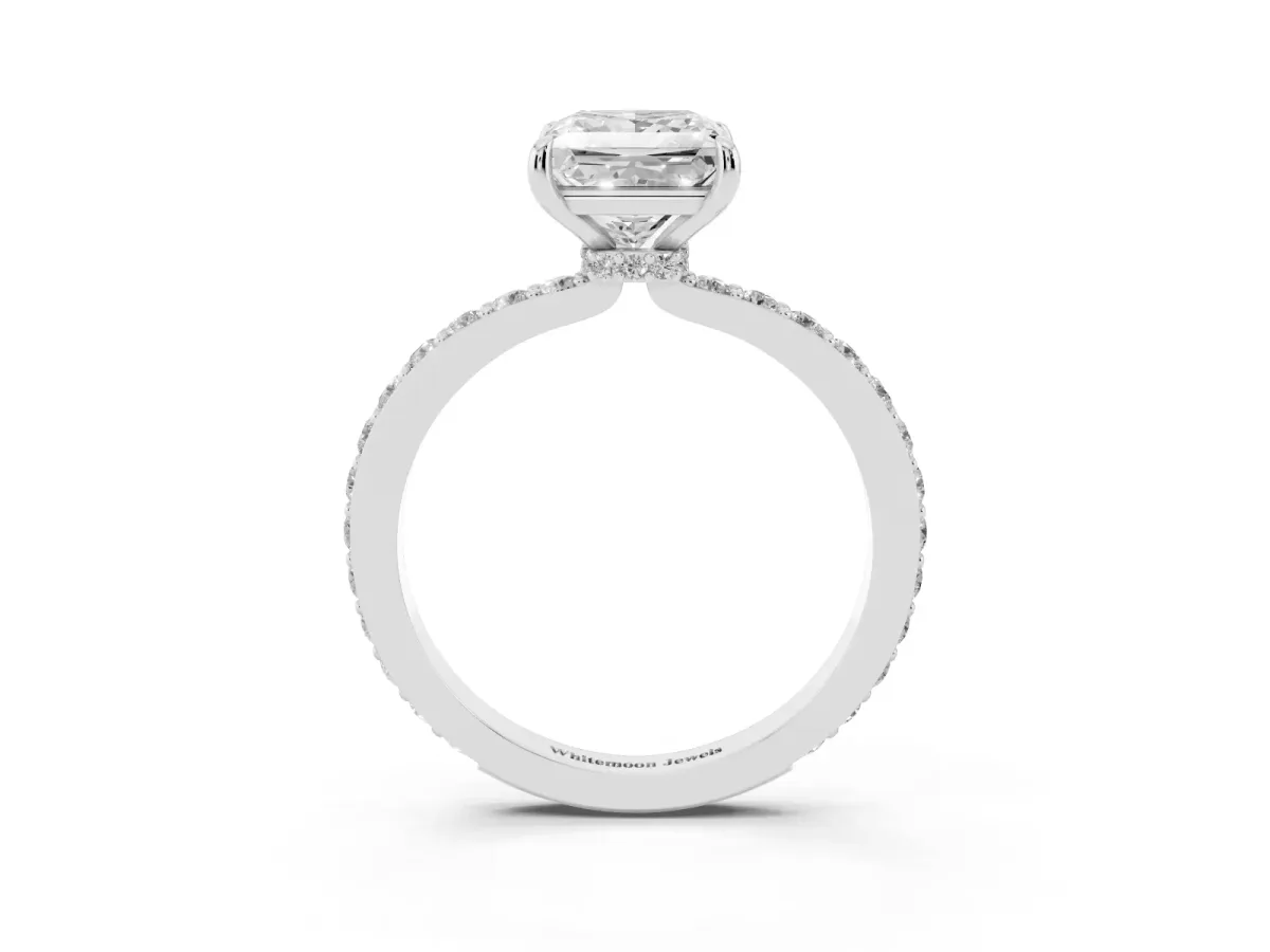 Princess Cut Diamond Pavé Engagement Ring with Round Accents and Prong Setting Platinum