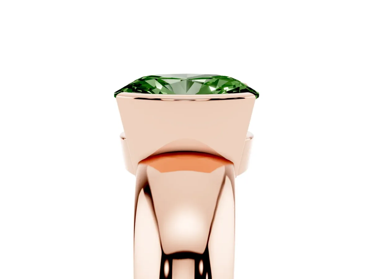 Fancy Green Oval Cut Solitaire Tension Set Diamond Ring with Wide Band Rose gold