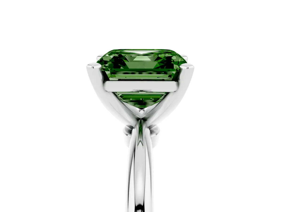Fancy Green Asscher Cut Diamond Solitaire Ring with Prong Setting and Classic Band Silver